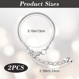 Joez Wonderful 2pcs Snake Chain Bracelet, Adjustable Charm Bracelets with Heart Shape Extender Chain, Copper Bracelet Chain for Women Jewelry Making