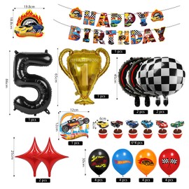 Ctxtqtdt Pack of 50 Hot Whels Birthday Decoration 5 Years Boy, Hot Whels Birthday Party Set, Balloons Birthday Set, Children's Birthday Balloons Set, Party Decoration Birthday Set for Children (5)