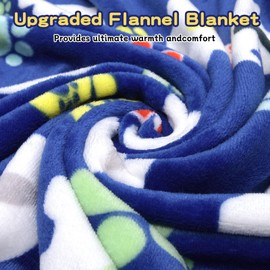 Rezutan Soft Fleece Dog Blanket, 60X50 inches, Blue Elephant Pattern and Paw Prints, Polyester, Breathable, Fade Resistant, Lightweight, Machine Wash