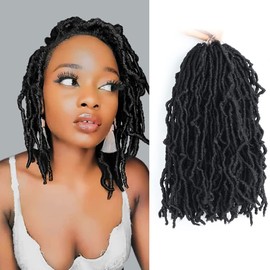 Faux Locs Crochet Hair 12 Inch Soft Locs Curly Wavy 6 Packs/Lot Pre-Looped Faux Locs Goddess Synthetic Fiber Hair Extensions (12 inch, 1B)