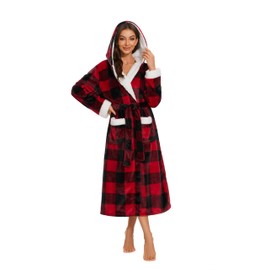 iniber Dressing Gown for Women, Soft Plush Fleece Hooded Bathrobe Plush Loungewear