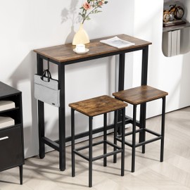 Finnhomy Bar Table Set, 39.3" Pub Table High Top Table, Rectangular Bar Height Table, Bar Table with Stools, Kitchen Table Set for 2, Industrial Breakfast for Kitchen, Living Room, Rustic Brown