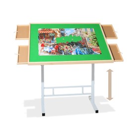 Fanwer 1500 Piece Puzzle Table with 4 Drawers, Jigsaw Puzzle Table with Legs Adjustable Angle & Height, Tilting Puzzle Tables for Adults with PP Cover, for Birthday