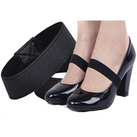 2 Pcs Lady Women Elastic Anti-Loose Straps Band Shoelace for Holding Loose High Heeled Shoe Pumps Holder Shoe Decor (Black)