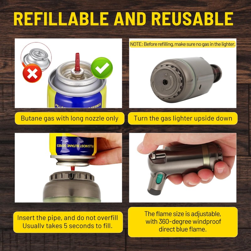 Refillable Butane Torch Lighter - Super Long Flame, Windproof, Adjustable