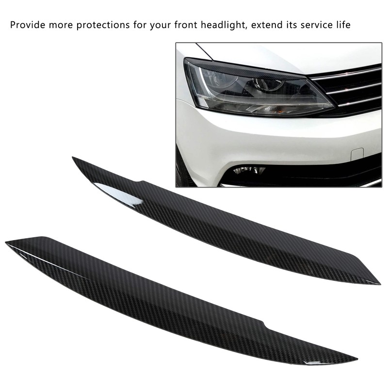 2PCS Car Headlight Eyebrows Carbon Fiber Style Left Right Replacement
