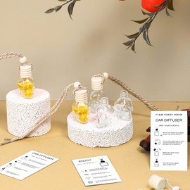 DaisyInner 100 Sets Hanging Car Air Freshener Diffuser Bottles Bulk Empty Glass Perfume Bottles with Car Diffuser Instructions Business Cards for Empty Car Essential Oil Diffuser Bottles (Skull)