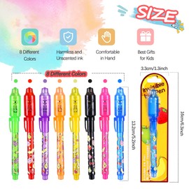 Invisible Ink Pen for Kids, Toys for Girls Boys, Party Favors for Kids,Secret Message Magic Markers for Boys Girls Fun Activity, Gift for 6-12 Year Old Girls Boys Birthday Christmas (8PCS)