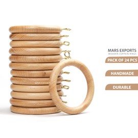 Handmade Wooden Drapery Rod Rings, Curtain Rod Rings, for 1-1.5 inch Curtain Rod Pole - Beech Wood (24, 1.75 INCH Inner Dia)