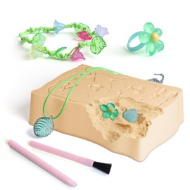 EDUMAN Flower Fairy Scavenger Hunt Dig Kit, Interactive Arts & Crafts Game with Clue Cards, Gemstone Dig Kit, DIY Jewelry Making Kit, Stem Educational Toys for Kids Age 6+, Birthday Gifts for Girls