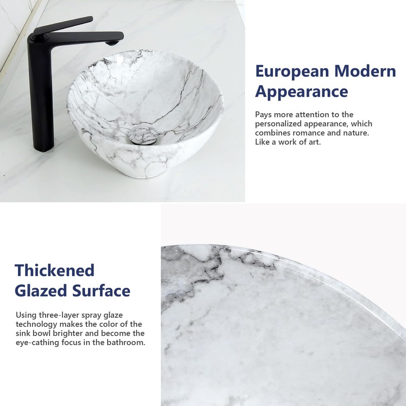 Davivy 16.3"x13.2" Nordic Marbling Oval Vessel Sink with Pop Up