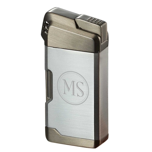 Personalized Visol Epirus Soft Flame Pipe Lighter with Free 2 Initial Engraving (Silver)