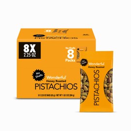 Wonderful Pistachios No Shells, Honey Roasted Nuts, 2.25 Ounce Bag (Pack of 8), Protein Snacks, Sweet Snacks, Gluten Free, Healthy Snack Packs