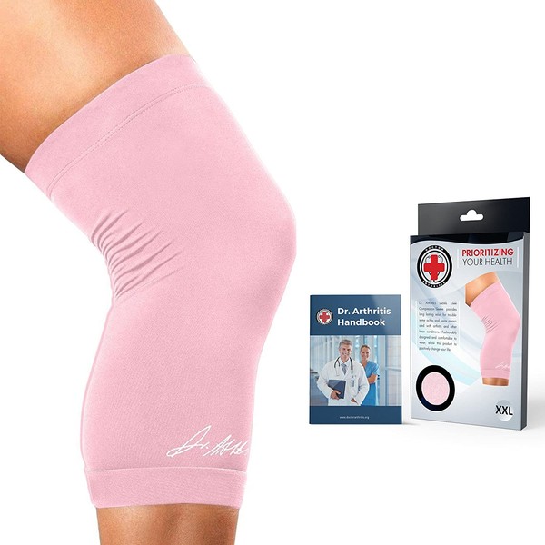 Doctor Developed Ladies Pink Knee Brace / Knee Compression Sleeve / Knee Support for Women & Doctor Written Handbook -Guaranteed relief for Arthritis, Tendonitis, Injury support, & Running (5XL)
