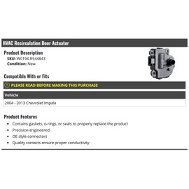 Marketplace Auto Parts HVAC Recirculation Door Actuator - Compatible with 2004-2013 Chevy Impala