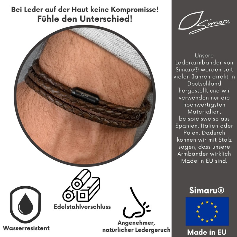 Simaru Unisex Leather Bracelet Made in Germany, Genuine Leather Wrap