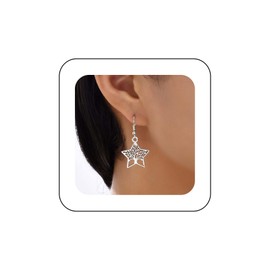 Cimenexe Bohemian Star Dangle Earrings Silver Hollow Star Drop Earrings Tree of Life Hook Earrings Minimalist Star Tree Family Earrings Jewelry for Women and Girls Gifts