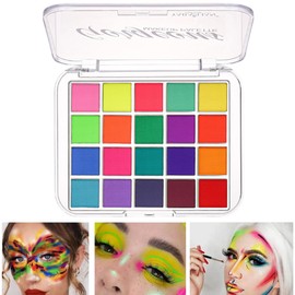 KARLOR Face Paint Palette, 20 Colourful Make-Up Colours, Neon Make-Up, Water-Activated Body Paint, Face Paint, Neon Glow Makeup, Face Paint, Theatre Make-Up