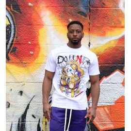 SCREENSHOT-S11207 Mens Hip-Hop Streetwear Premium Quality Tee - Electric Chair Execution Mask Chain Teddy Bear Patch Embroidery Gel Print T-Shirt-White-Medium