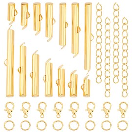 CRAFTYMELODY 840Pcs Slide On End Clasp Tube Set End Caps Crimp Jewelry Making Findings Kits Lobster Claw Clasps Open Jump Rings Twist Extender Chains for Necklace Bracelet DIY Craft