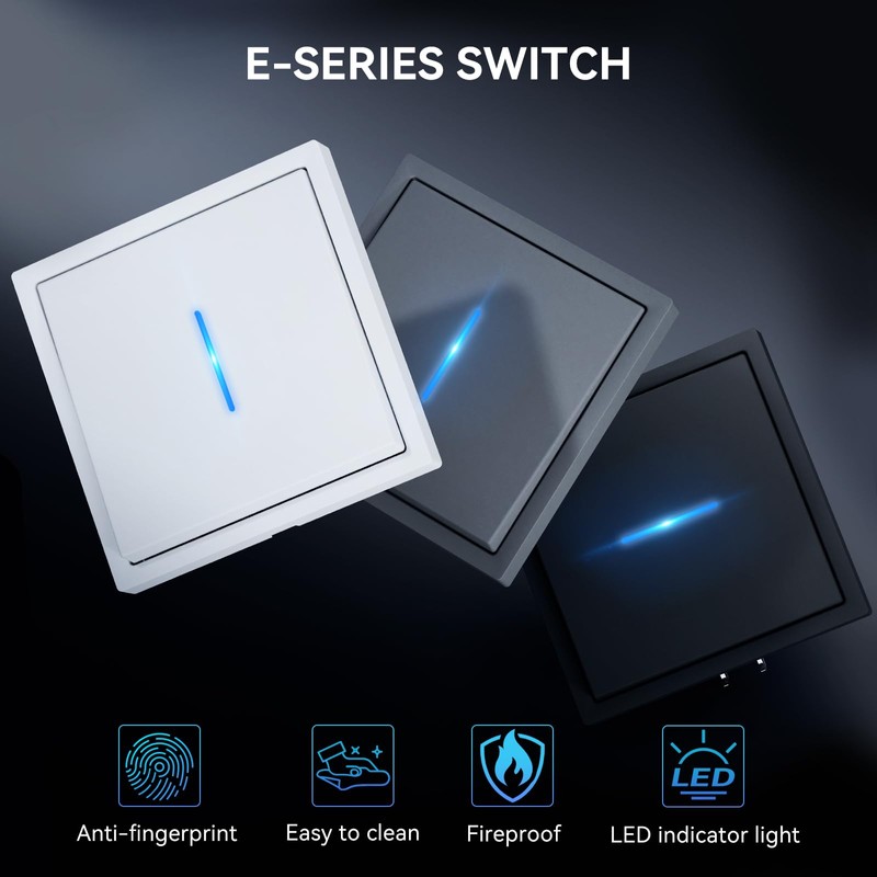 BSEED Flush-Mounted Light Switch, Button Switch with Plug-In Terminal, Single