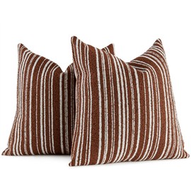 AmHoo Pack of 2 Textured Boucle Throw Pillow Covers Accent Striped Cozy Soft Decorative Couch Cushion Case for Chair Sofa Bedroom Living Room Home Decor 18 x 18-Inch Rustic Brown