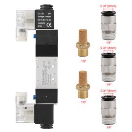 Heschen Electrical Pneumatic Solenoid Valve 4V230C-08 12VDC PT1/4 5 Way 3 Position Double Coil Pilot-Operated Electric Closed Type CE with Fittings and Muffler