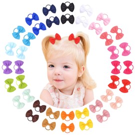 Jollybows 40PCS 2 Inches Baby Girls Mini Hair Bows Ties Elastic Hair Rubber Band Grosgrain Ribbon Hair Accessories for Kids Toddlers Infants