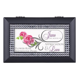 Cottage Garden June Appreciation Love Pearl Matte Black Jewelry Music Box Plays Wonderful World