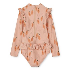 LDIOIF Toddler Girls One Piece Swimsuits Long Sleeve Bathing Suit Zipper Rash Guard Fruit Papaya Beach Wear with Ruffles 2-3T