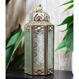 Vela Lanterns Candelabro Decorativo para Velas marroquíes de Oro Blanco para Mesa o Colgante, decoración de Interiores, Patio o Porche al Aire Libre, Bodas, Mediano