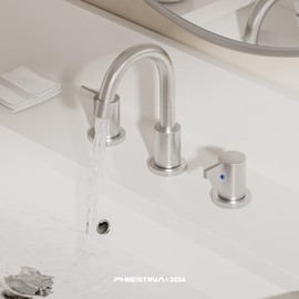 Phiestina 8 Inch Widespread Brushed Nickel Bathroom Faucet 2 Handle 3 Hole Bathroom Vanity Faucet with Metal Pop Up Drain & cUPC Water Supply line, BF03042-K01-GBN