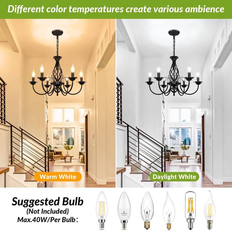 6-Light Farmhouse Candle Chandelier for Living Room, Rustic Industrial Pendant