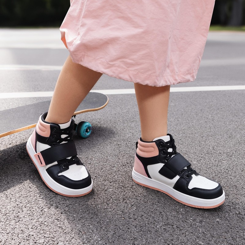 DREAM PAIRS Unisex-Child Freestyle-k, Black/White/Pink, 13 Little Kid