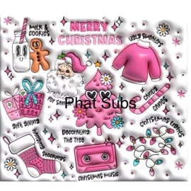 Unbranded 20oz Sublimation Tumbler Wrap Puff Pink Merry Christmas Ready To Press Transfer
