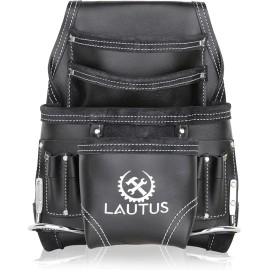 LAUTUS 오일 태닝 가죽 도구 파우치 백 블랙 목수 건설 프레임 핸디맨 포켓 10개 해머 홀더 2개 100 Lautus Oil Tan Leather Tool Pouch Bag Black for Carpenter Construction Framing Handyman with 10 Pockets and 2 Hammer Holders