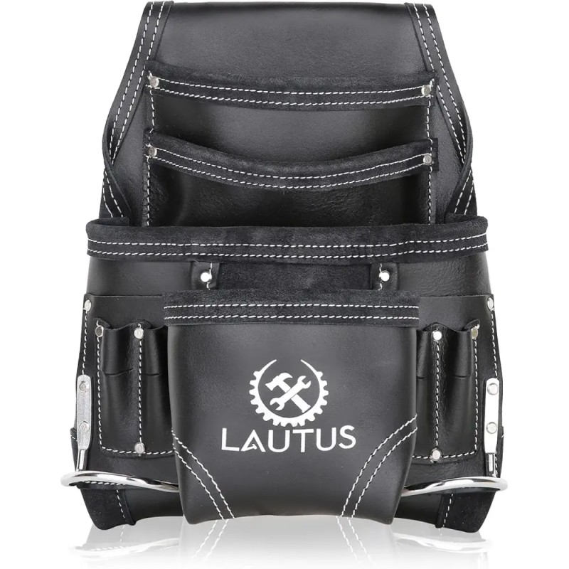 LAUTUS 오일 태닝 가죽 도구 파우치 백 블랙 목수 건설