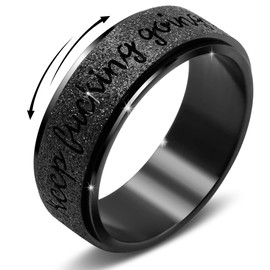 Fidget Spinner Ring for Men Stainless Steel Fidget Toys Anxiety Ring Men's Rings for Women 8mm Width Black Color Size 8