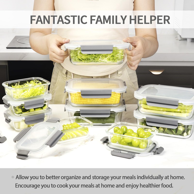AILTEC 10 Pack Glass Meal Prep Containers with Lids -