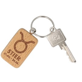Spruchreif Key Ring with Engraving "Zodiac Sign and Date, Wooden Key Ring, Gift for Men and Women, Zodiac Sign Gifts, Taurus