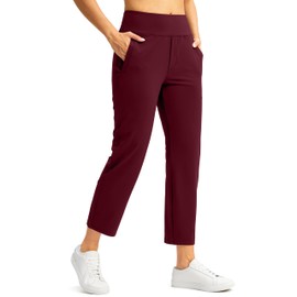 SANTINY Women's Pants with 3 Pockets 7/8 High Waisted Stretch Ankle Pants for Women Golf Casual Travel Athletic Work (Wine_M)