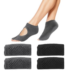 APOMOONS 2 Pairs Pilates Socks Yoga Socks Women 39-42, Yoga Socks Grip Socks Non-Slip Women's Non-Slip Pilates Socks for Dance and Sports Training (Black & Grey)