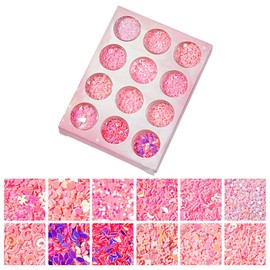 Nail Art 3D Pink Sequins 12 Designs Shiny Glitter for Women Makeup Manicure Decorations Charms Flakes Accessories