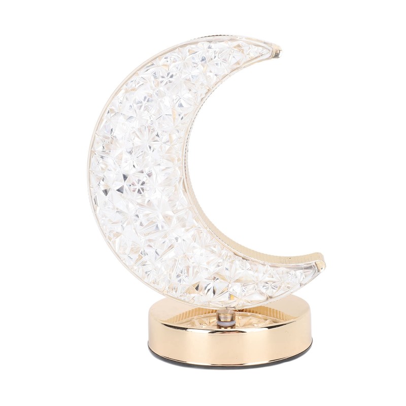 Bedside Table Lamp Crystal Moon Shape Cordless Rechargeable Long Touch