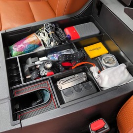 JOJOMARK Compatible with Toyota Tundra Accessories Center Console Tray Organizer for Tundra 2014-2020 2021 Insert ABS Armrest Box Secondary Storage (Red)