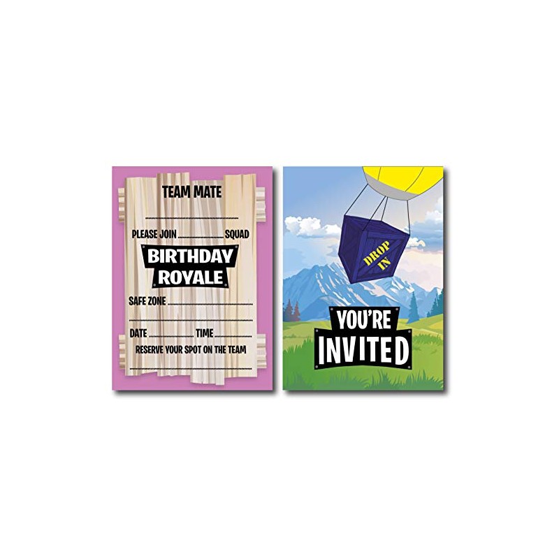 12 x Fort Building Battle Style Birthday Royale Party Invitations