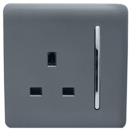 Trendi 1 Gang Raised Artistic Modern Glossy Screwless 13 Amp Single Pole with Chrome Switched UK Standard Electrical Double Wall Plug Socket in Warm Grey - ART-SKT13WG