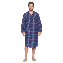 Ashford & Brooks Mens Woven Long Sleep Shirt Nightshirt - Blue/Burgundy - Medium