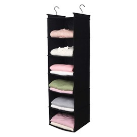 MAX Houser 6 Tier Shelf Hanging Closet Organizer, Closet Hanging Shelf with 2 Sturdy Hooks for Storage, 2 Pack, Foldable (Black)