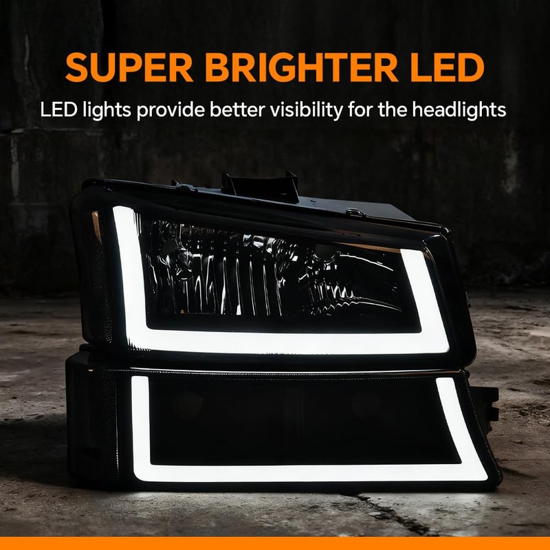 G-PLUS LED DRL Headlights, Compatible with 2003-2006 Chevy Silverado 1500/1500
